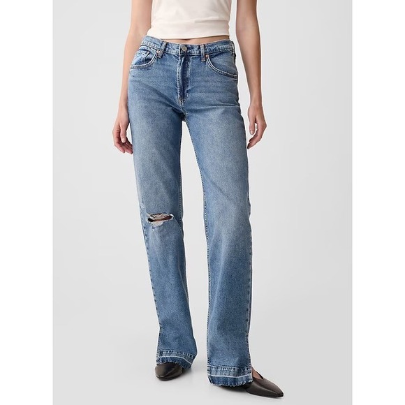 NWT Gap Mid Rise 90s Loose Jeans Split Hem Distressed Blue Denim Plus Size 33 16 - Picture 3 of 16